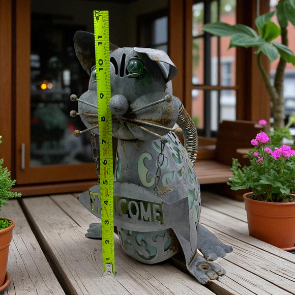 Rustic Metal Cat Sculpture Welcome Folk Art Yard Home Decor Whimsical READ - Picture 9 of 11